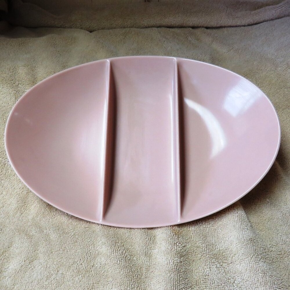 Fostoria Melamine Taupe 3-part Divided Dish - Retro 1950s-1960s